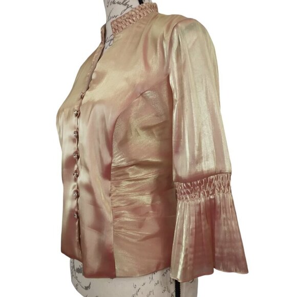 Vintage 80's J.R. Nites Jacket Gold Iridescent Ruched Rhinestone | Sz 12P - Picture 2 of 9